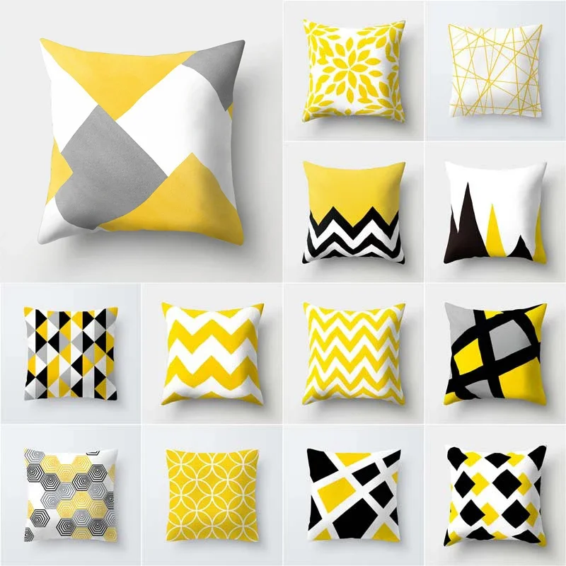 Nordic Geometric Yellow Pillowcase Decoration Cushion Sofa Printed Pillow Chair Car Seat  Christmas Home