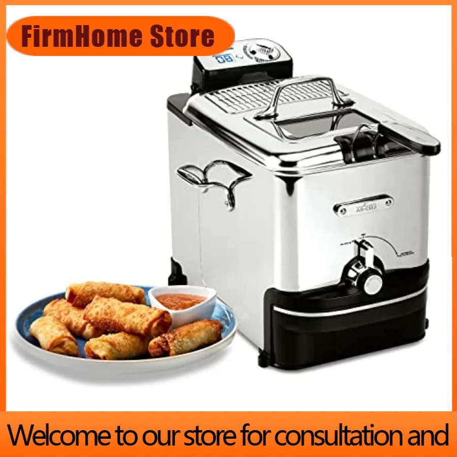 FirmHome StoreElectric Deep Fryer With Basket And Lid Stainless Steel 1700W Home Use Deep Fryer Dishwasher Safe Dark Silver
