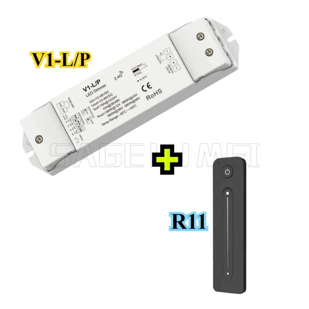 LED Dimmer V1-L/P Wifi 2.4G RF Remote Control R1/11 12-48V 1 Zone Single Color LED Strip Dimming Kit Wireless Push Switch Dimmer