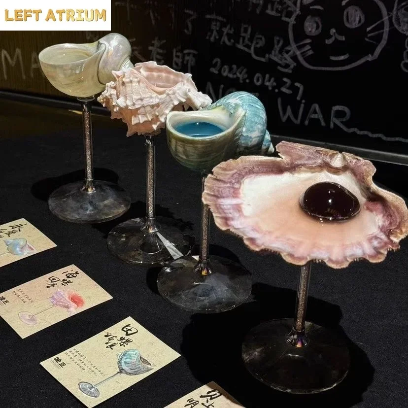 Glass High Footed Natural Shell Conch Red Wine Cup Decoration Banquet Party Champagne Whiskey Brandy Cocktail Glass Ornaments