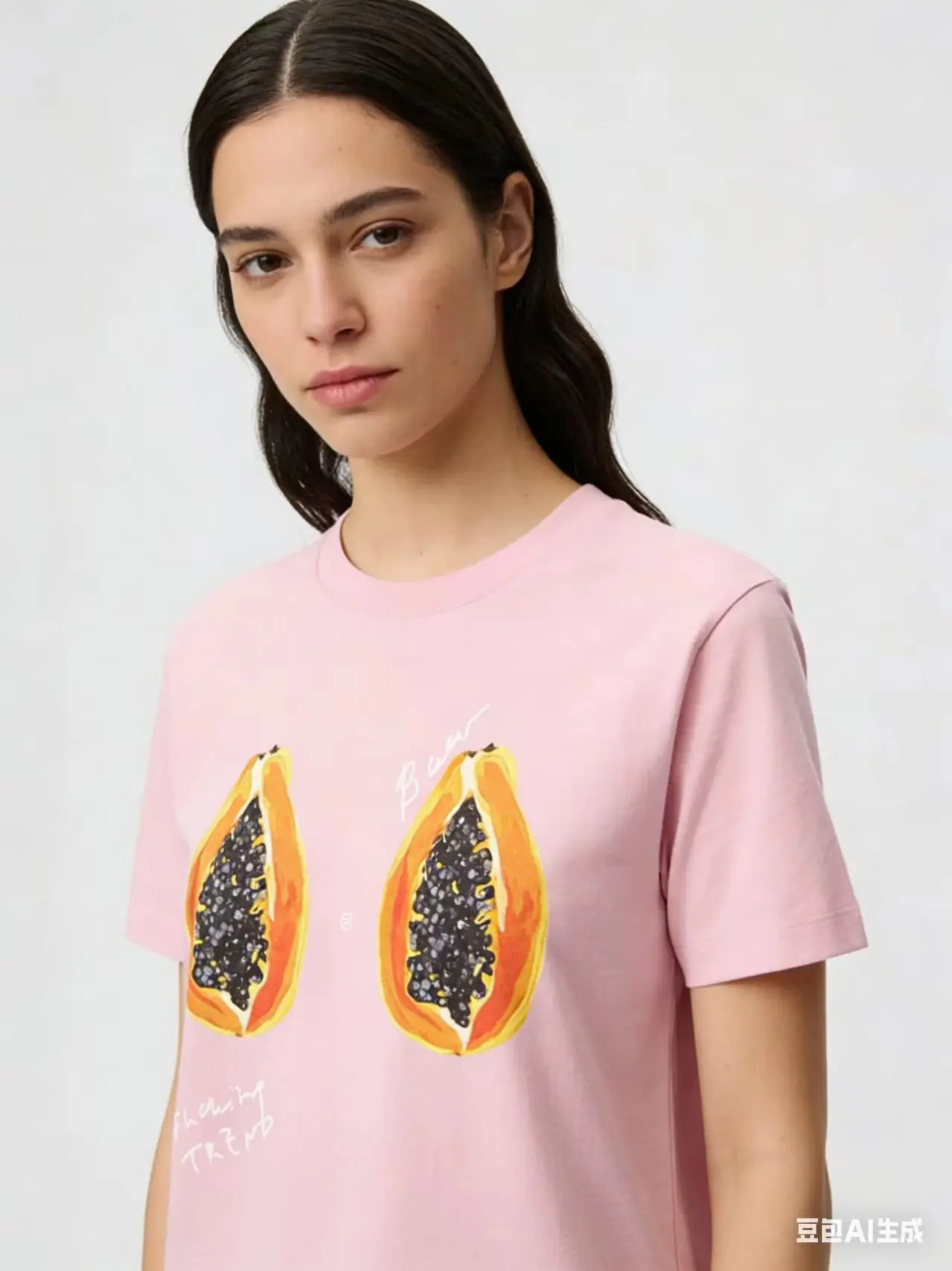 French fashion Relaxation Season Summer Element Pattern Printed pink pure cotton sweet young women's t shirt casual vacation top