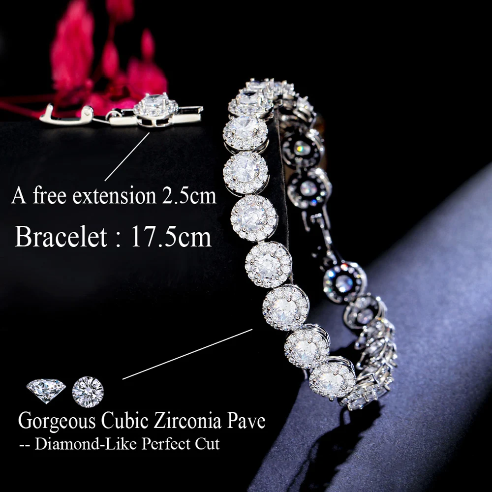 ThreeGraces New Shiny White Cubic Zirconia Silver Color Tennis Link Chain Engagement Bracelet for Women Wedding Jewelry BR227