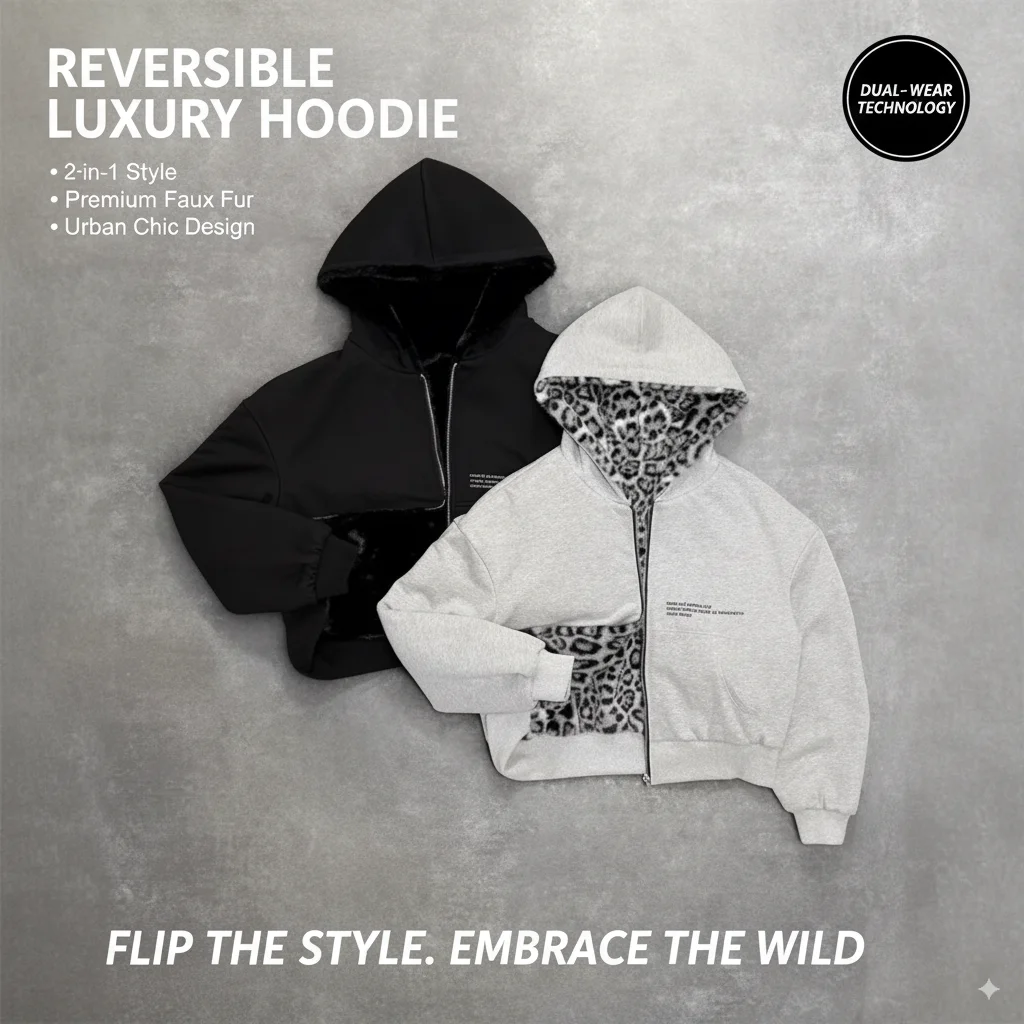 

2025 европейская и американская новая осенне-зимняя коллекция толстовка с капюшоном и двусторонняя толстовка на молнии в стиле ретро с леопардовым принтом