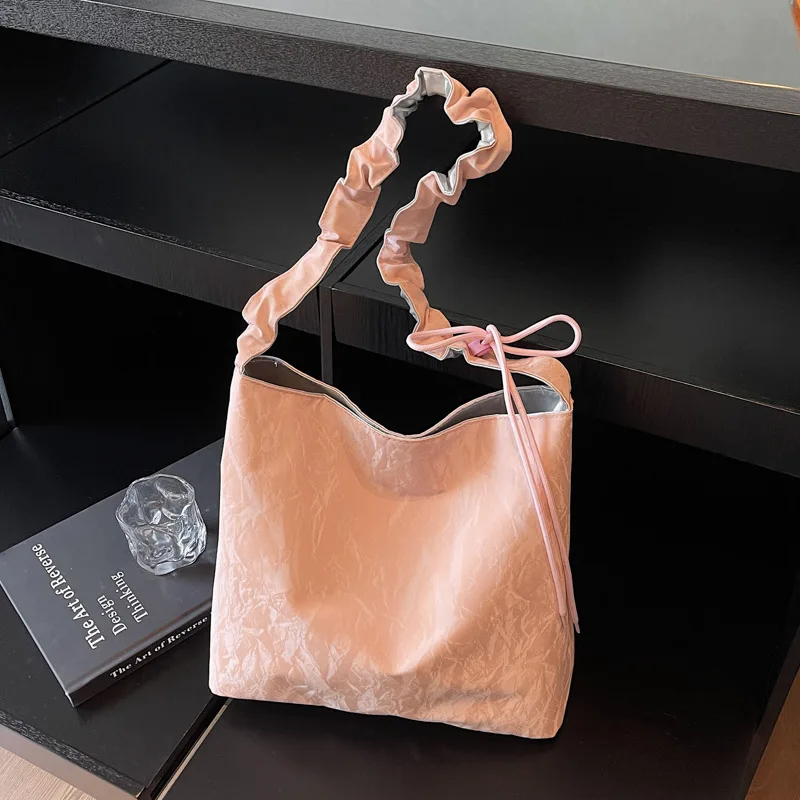 

Простая женская сумка через плечо, новая плиссированная однотонная сумка-тоут, универсальная сумка через плечо для поездок на работу, дизайнерская женская сумка-кошелек