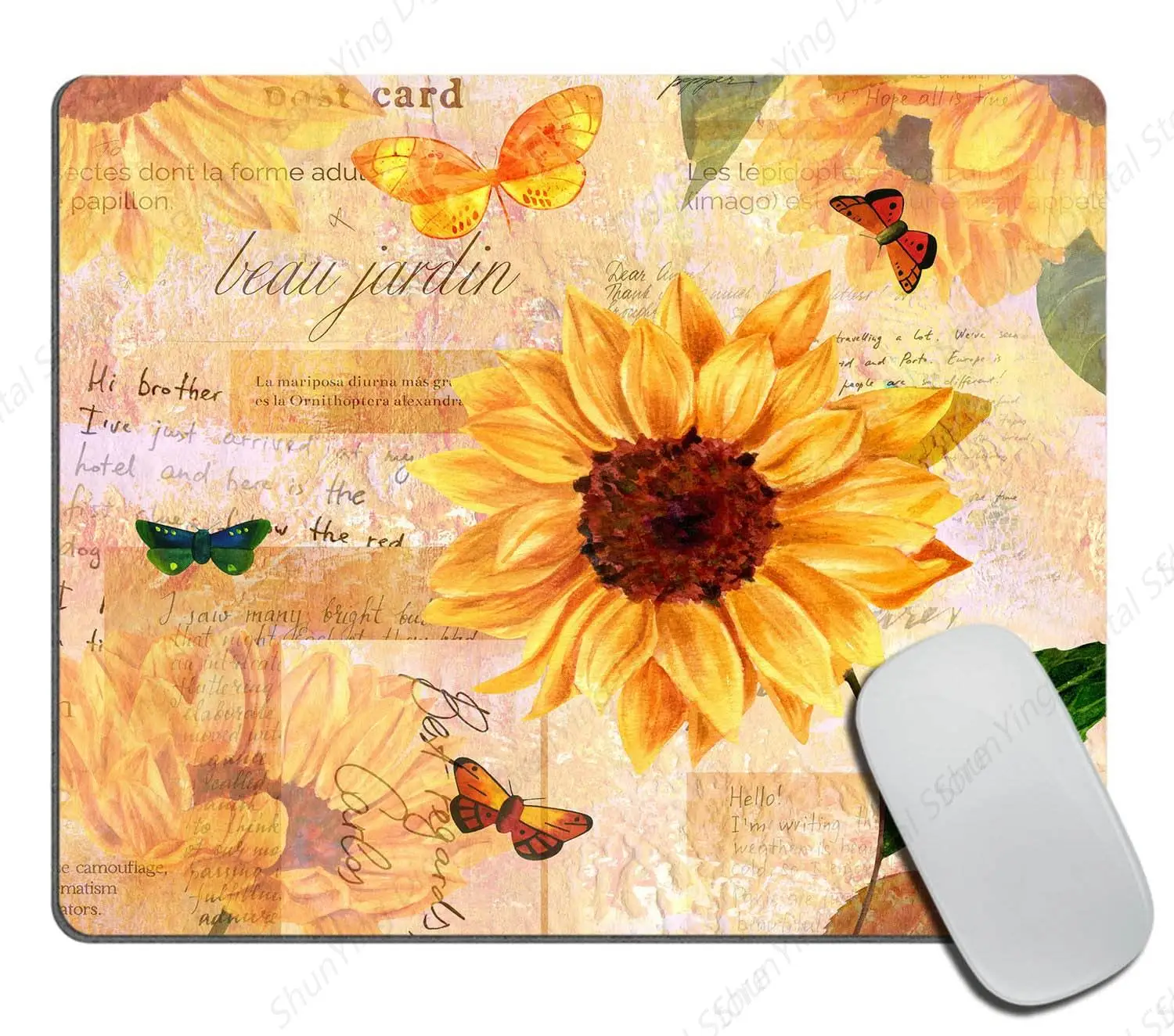 

Colorful Butterfly Yellow Sunflower Mouse Pad With Washable Anti Slip Rubber Base, Computer Game Mouse Pad 25*30cm