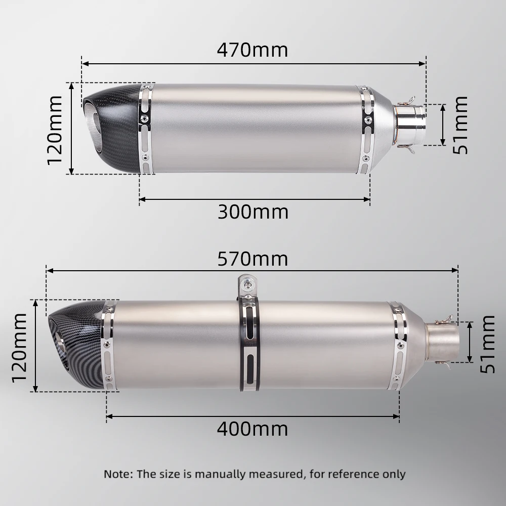 Universal 51mm Caliber Motorcycle Exhaust Pipe High Quality Carbon Fiber Long 470/570 mm Full System Exhaust Link Pipe