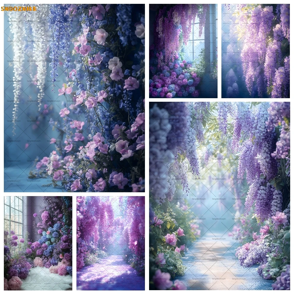 

Spring Purple Pink Floral Wedding Theme Photography Backdrop Girl Birthday Party Decoration Banner Baby Bath Props