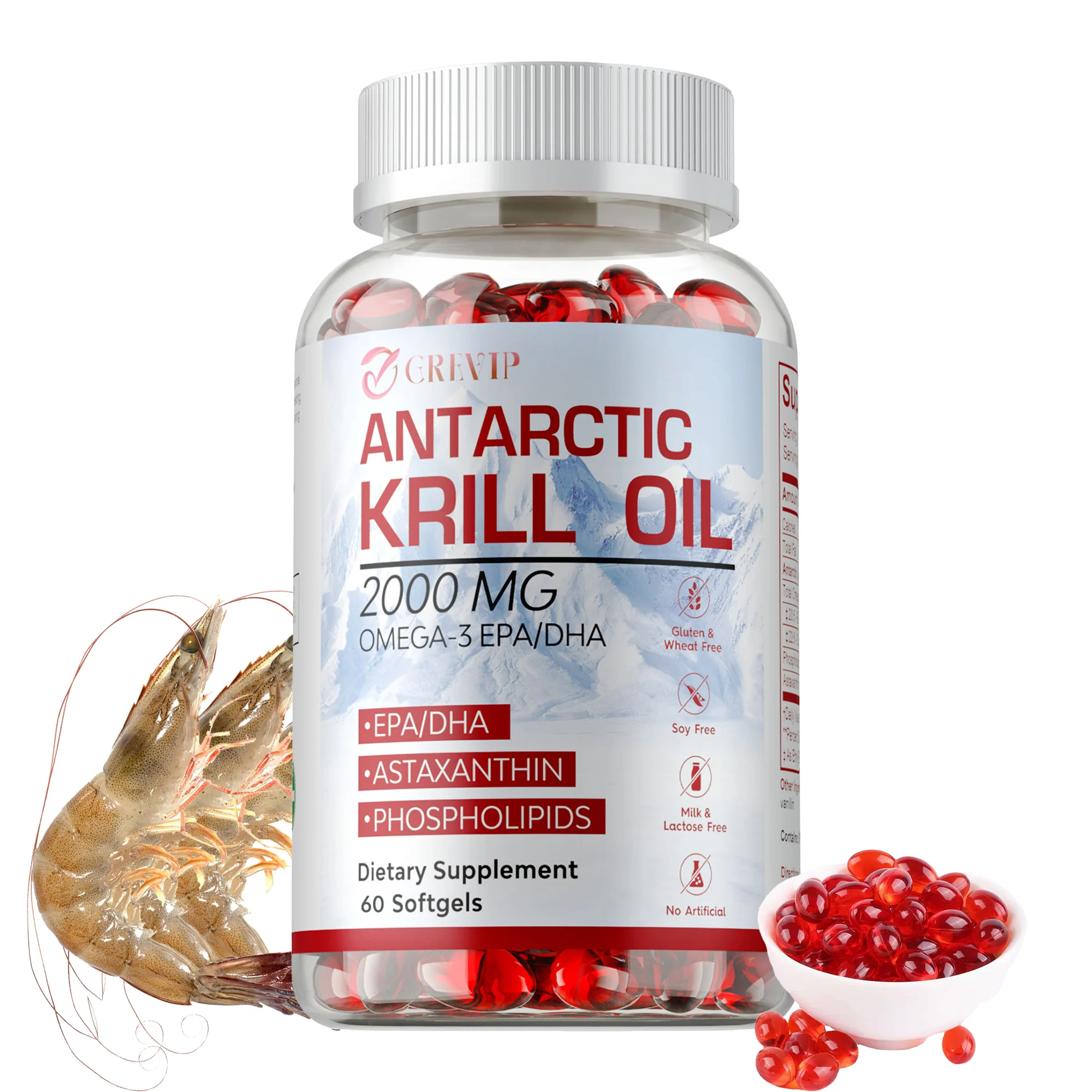 

Органические капсулы с маслом Антарктического крила — Omega-3 EPA, DHA, с астаксантином, поддерживают иммунитет здоровья кожи и суставов — 60 капсул