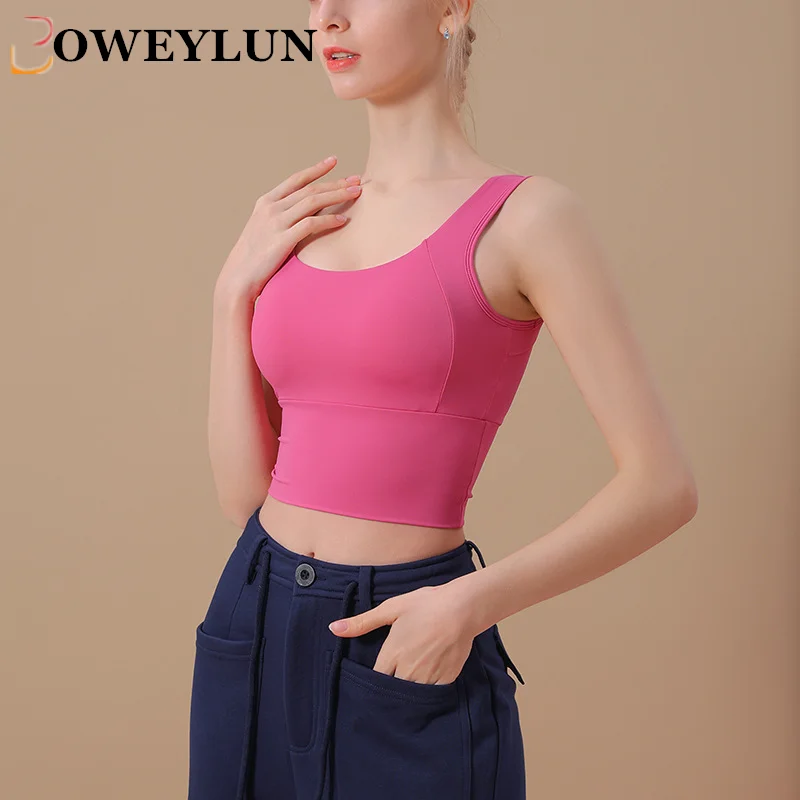 

BOWEYLUN One-piece Cup Sports Underwear Women Collect Side Breast Yoga Tank Top Running Training Outer Wear Fitness Bra Female