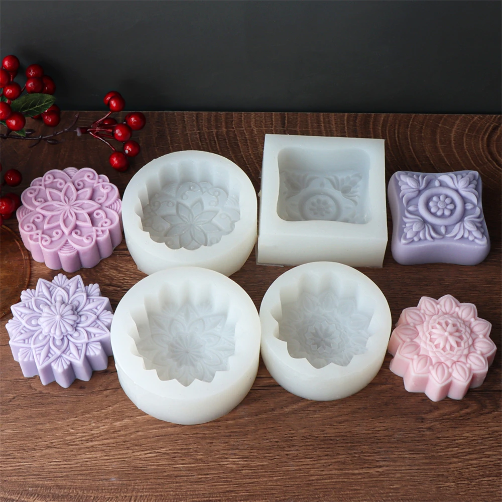 3D Circular Flower Soap Silicone Mold Classic Patterns Round Flower Soap Candle Resin Making Tool DIY Handmade Gift