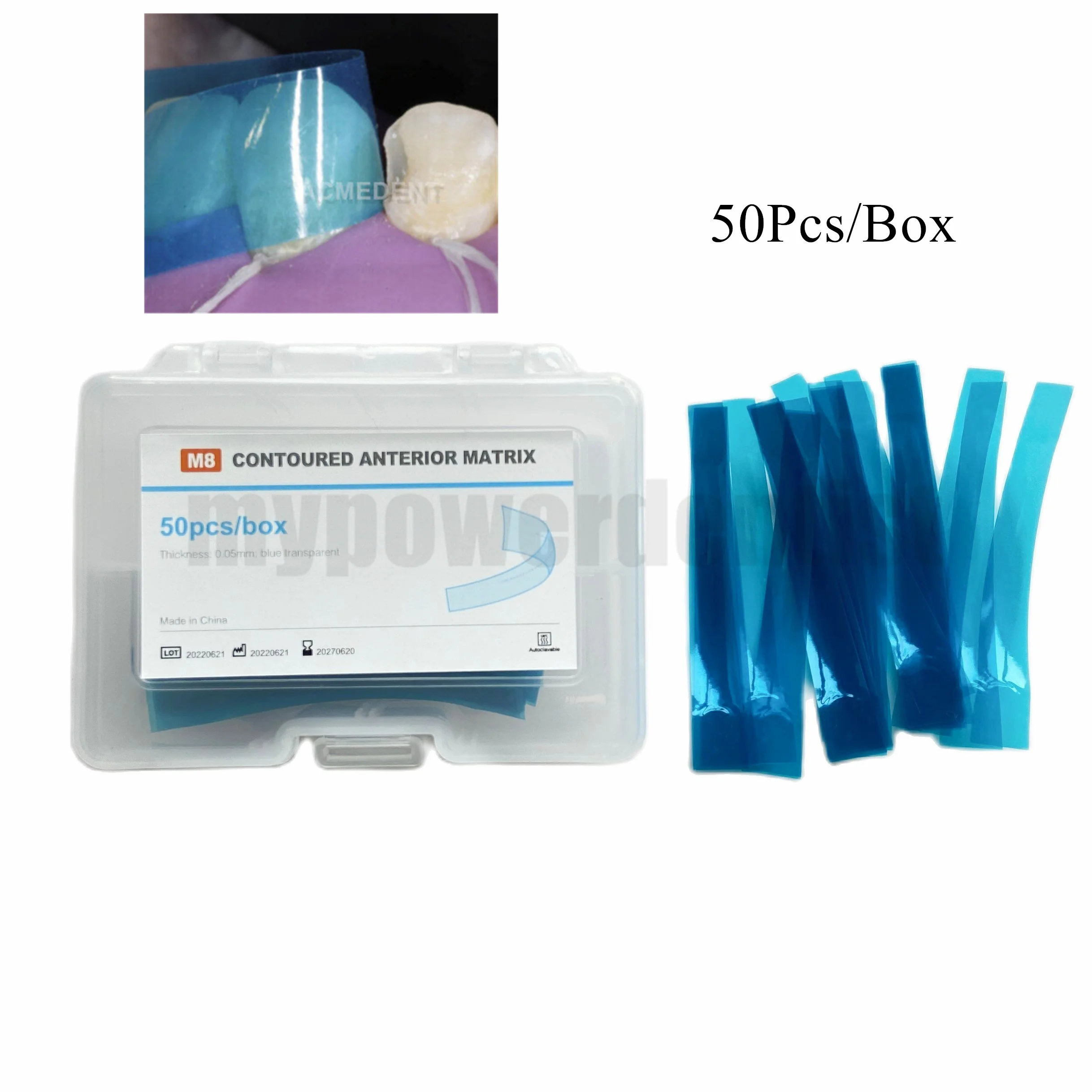 

1Box(50Pcs) Dental Anterior Restoration Matrix Composite Resin Matrices Blue Strips 0.05mm