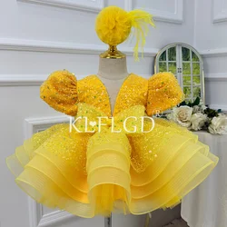 Gorgeous Carnival Girl Party Dress Sequenant V -neck Tail Tail Ducklings Carnival Performance Princess Clothing Baby Birthday Gi