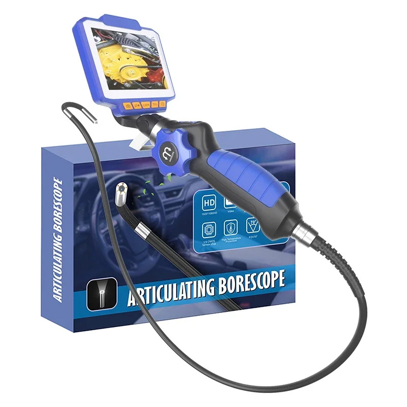 Dearsee Portable Video Endoscope Camera 6.4mm with 4.3 inch Screen 360 Degrees Steering Borescope