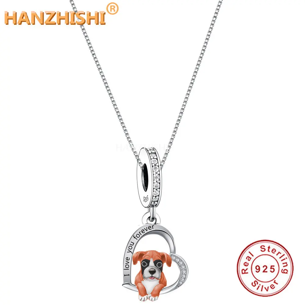 Cute Animal Dog Necklace 925 Sterling Silver Heart Pendant Necklace Jewelry Gift for Dog Lovers Pet Keepsake Novelty Decoration