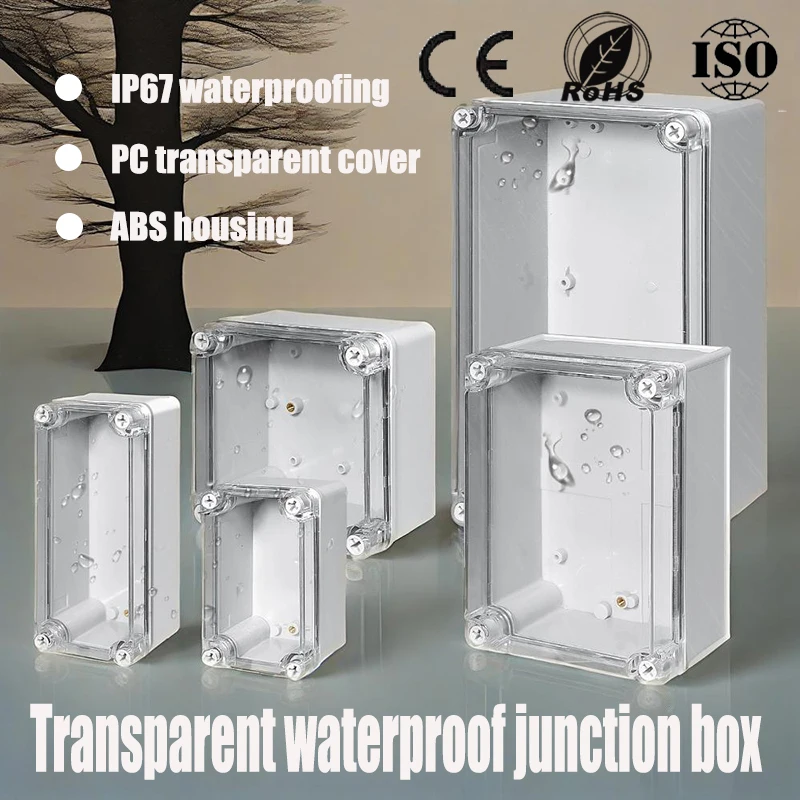 An Outdoor Waterproof Junction Box with an ABS/PC Transparent Cover, Featuring an IP67 Water Resistance Rating