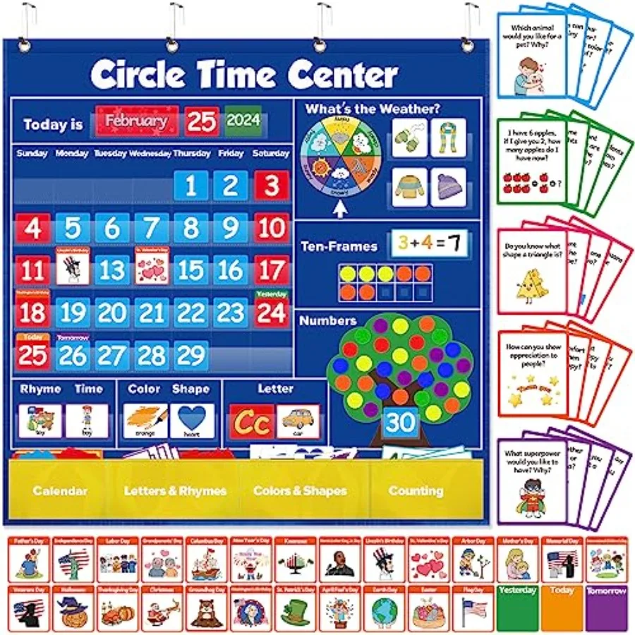 

Набор карманных календарей-плакатов Circle Learning Time Center: Обучающий карманный плакат для изучения форм и цветов для класса - Numb