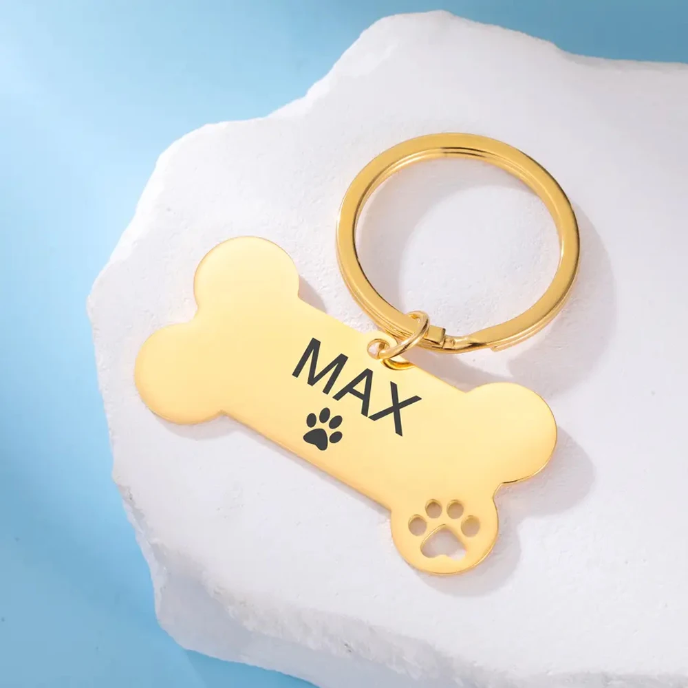 

COOLTIME Custom Pet Keychain Stainless Steel Personalized Dog ID Tags Engrave Name Text Keyring Jewelry Accessories