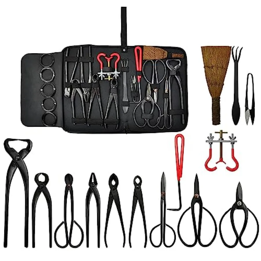 14 Piece Bonsai Tools Kit with Case Carbon Steel Scissor Cutter Shear Set Garden Plant Tools