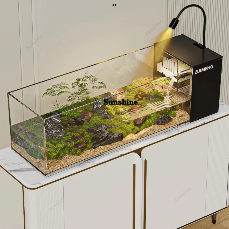 ‌Turtle Aquarium Tank - Fish & Turtle Hybrid Habitat with Stream Landscape, Luxury Villa Ecosystem for Home/Office