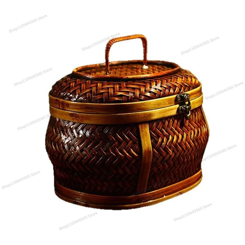 For old bamboo woven storage box jewelry box basket antique homestay tea room desktop ornament