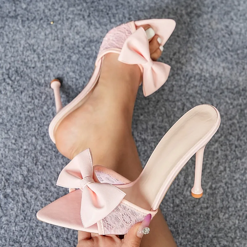 

Summer Design Butterfly-kont Breathable Mesh Pointed Toe Women Slippers Sexy Thin High Heels Banquet Shoes