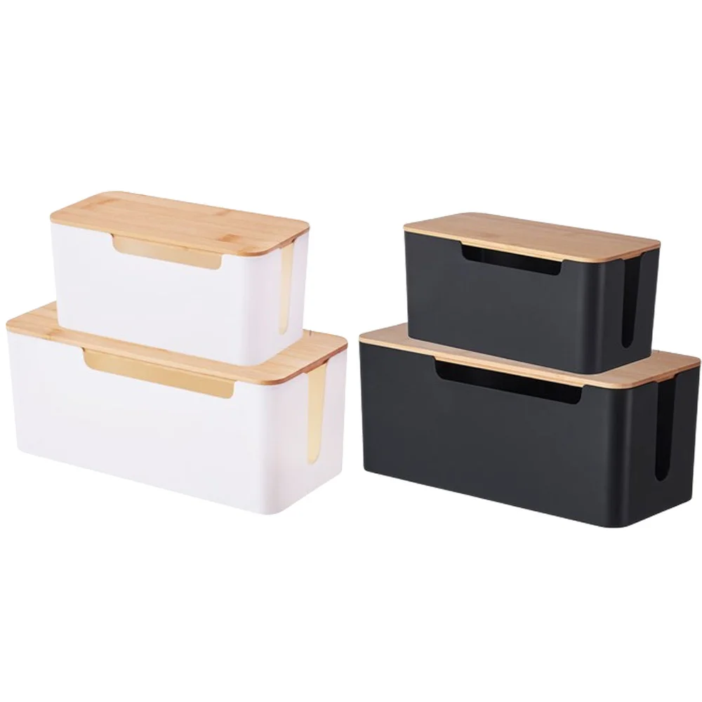 Wire Storage Box Power Plug Board Wire Boxes Socket Data Cable Junction Box Plastic Storage Box with Bamboo 1PC