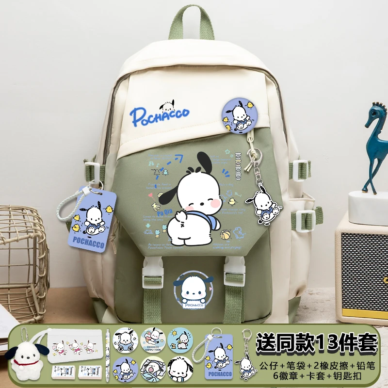 Bolsa Kawaii de perro Pochacco con Pain Pack, juego de insignias, mochila, caja de lápices, Bolsa Escolar de Anime para adolescentes, bolsa de viaje para libros para niños y niñas