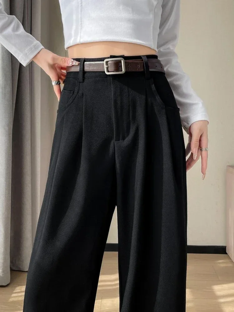 Woman Winter Trousers High Waist Loose Thickened Women's Pants Black Casual Basics Fashion Versatile Straight Wide Pants Woman