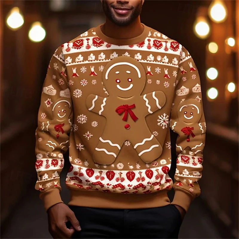 

3D Printing Gingerbread Man Sweatshirts Men Women New Merry Christmas Graphic Crew Neck Hoodie Fashion Men Pullover Festival Top