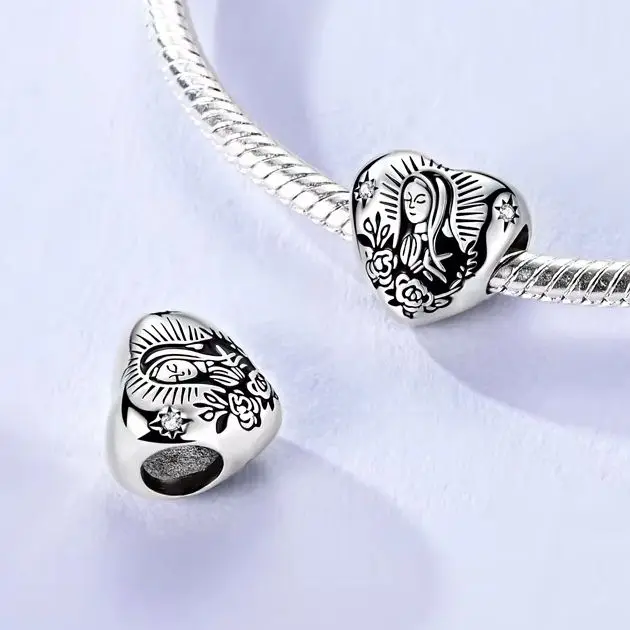 

Heart Shape Holy Mother Charm 925 Sterling Silver Original Bead Fit Bracelet Making For Girl Fashion Jewelry