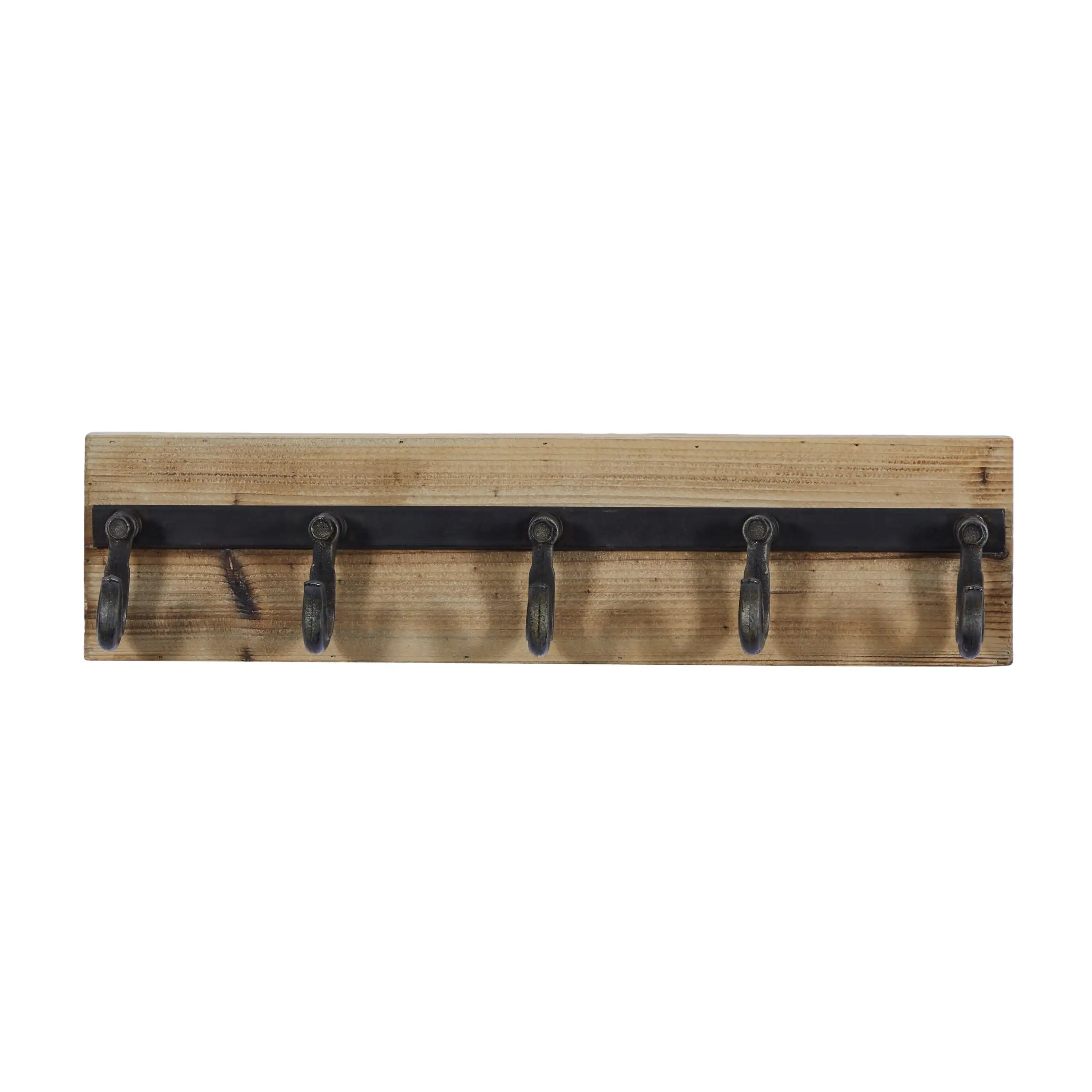 

DecMode Wood Industrial Wall Black/Brown Hook Rack 24"W x 6"H with Wooden Panel Board