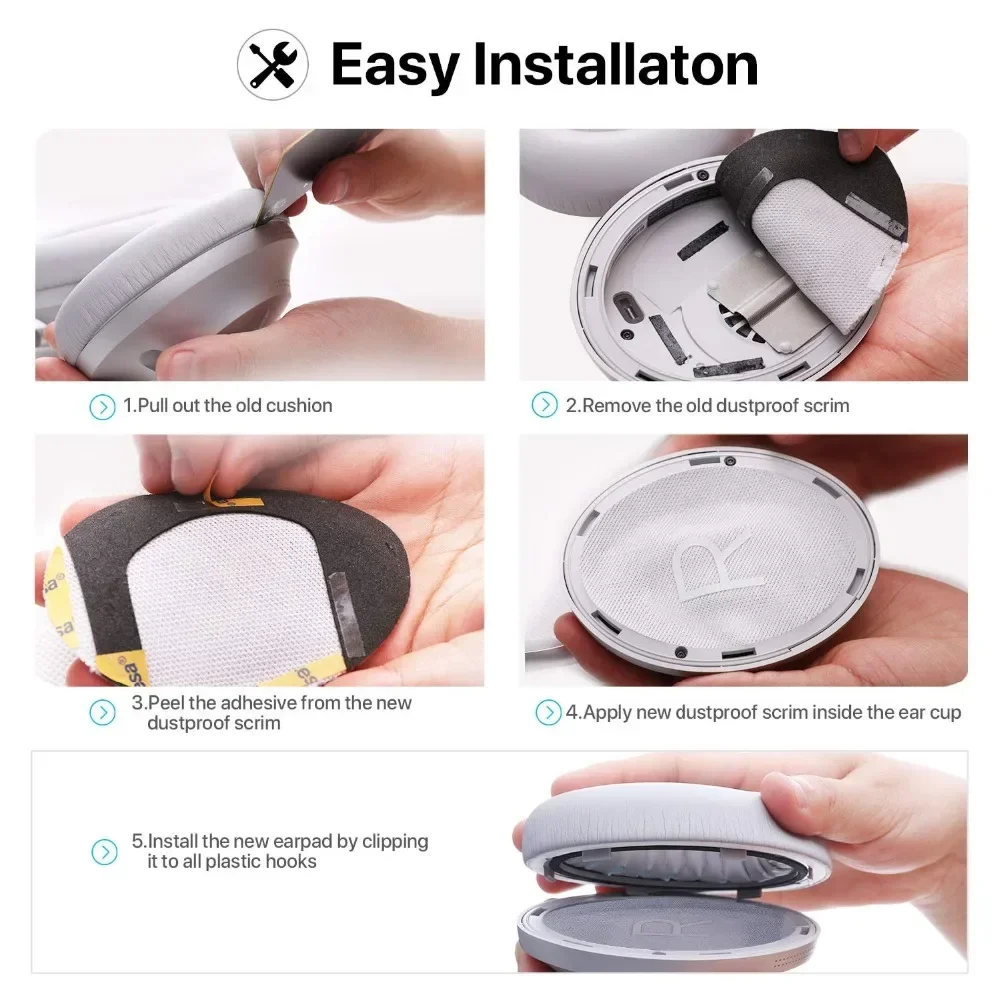 MOUDUNG Earpads for BOSE 700 NC700 headset Breathable mesh fabric Memory Foam Ear Cushions Zipper head beam protective cover