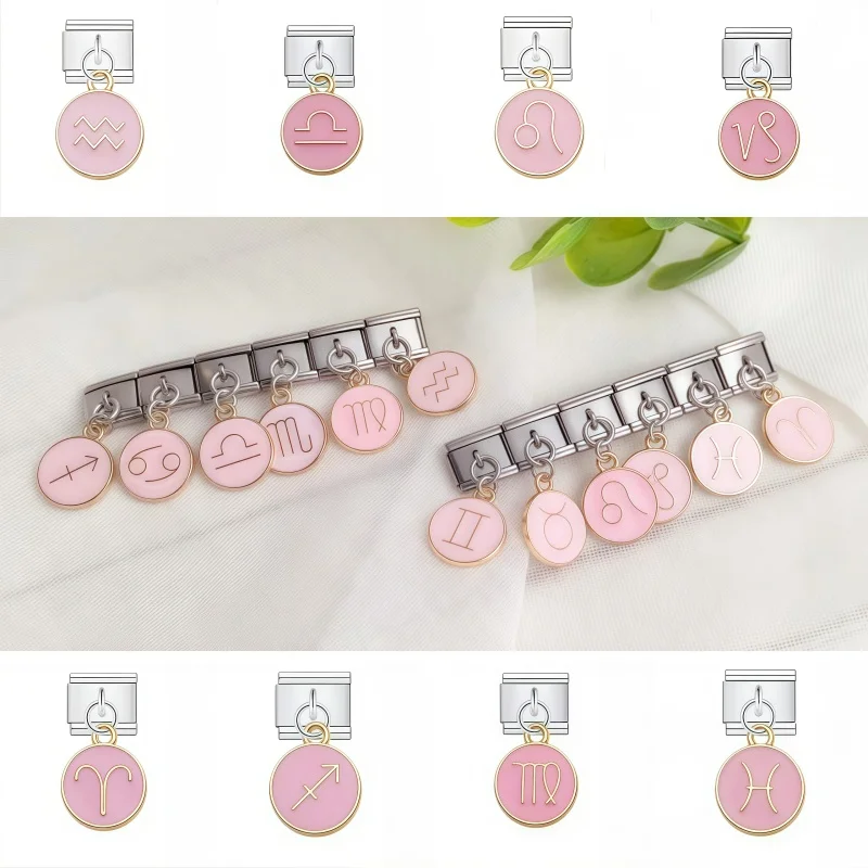 

Trendy 12 Constellation Bracelet Pendant Italian Charms Links Fit 9mm Stainless Steel Women Men Jewelry DIY Fashion Beads Bracel