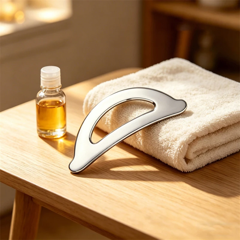 Stainless Steel Crescent Shaped Body Gua Sha Tool Multi Functional Fascial Knife Stainless Steel Muscle Relief Massager