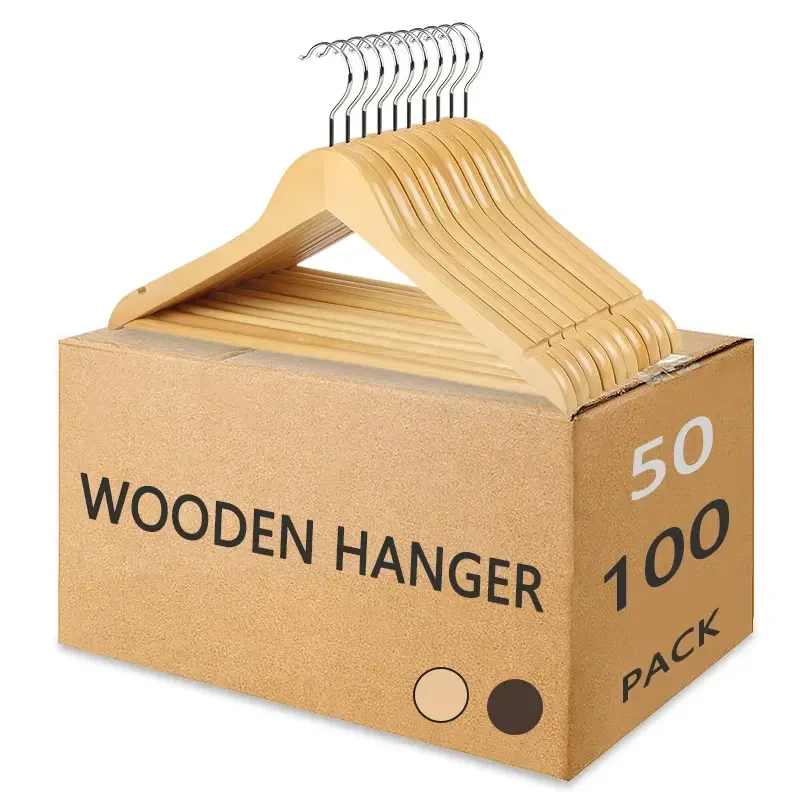 10/50/100Pcs Solid Wooden Clothes Hanger Clothes Scarf Hat Holder Closet Storage Wardrobe Organizer Bedroom Space Saving