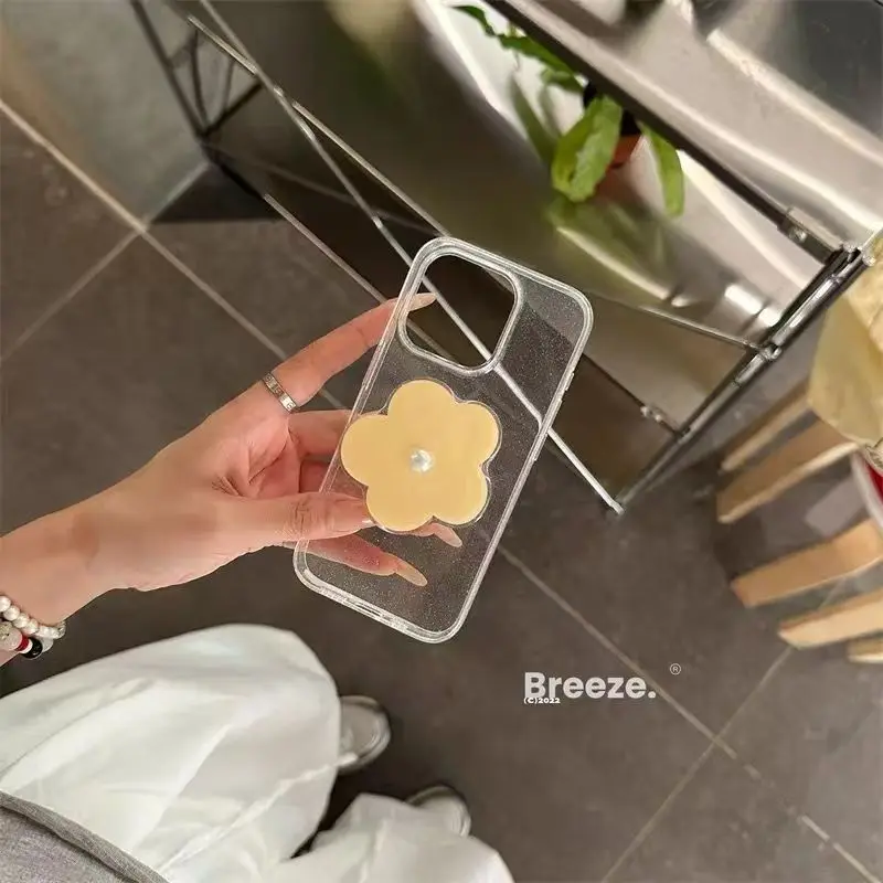 

INS Cute Phone Stand Cute Pearl Flower Designs Adhesive Holder for iPhone 17 16 Samsung Bracket