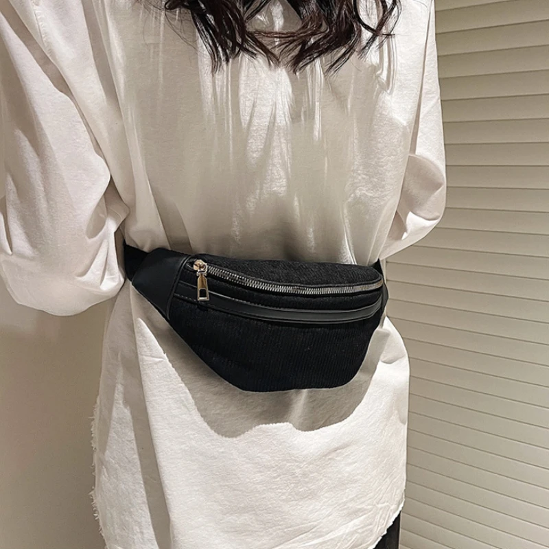 New Corduroy Simple Women Waist Bag Lady Solid Color Shoulder Crossbody Bags Female Fanny Pack Fashion Versatile Phone Chest Bag