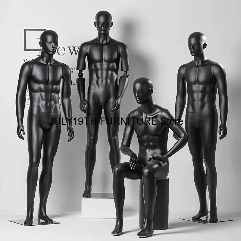 Mute Black Mannequin Full Body negozio di abbigliamento da uomo modello da uomo espositore negozio di abbigliamento manichino maschile di fascia