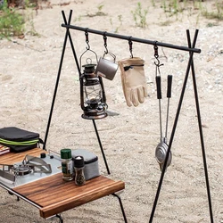 Estante colgante para acampar al aire libre, trípode plegable con gancho, utensilios de cocina, sartén, olla, lámpara, almacenamiento de ropa, soporte colgante portátil