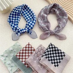 58cm Women Gril Flower Print DIY Bow Square Scarf Cotton Linen Headscarf Hairscarf Turban Bandanas Shawl Wrap