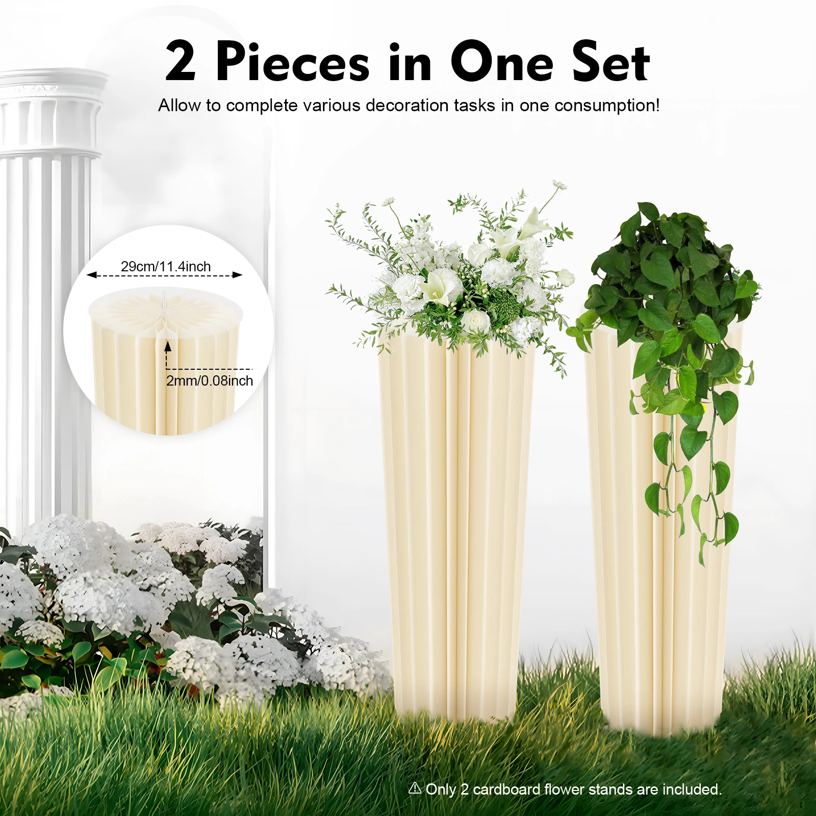 2Pcs 100cm Wedding Centerpieces Cardboard Vases, 39.4in Tall Foldable Honeycomb Flower Stand Cylinder Display Pedestal Load 50kg