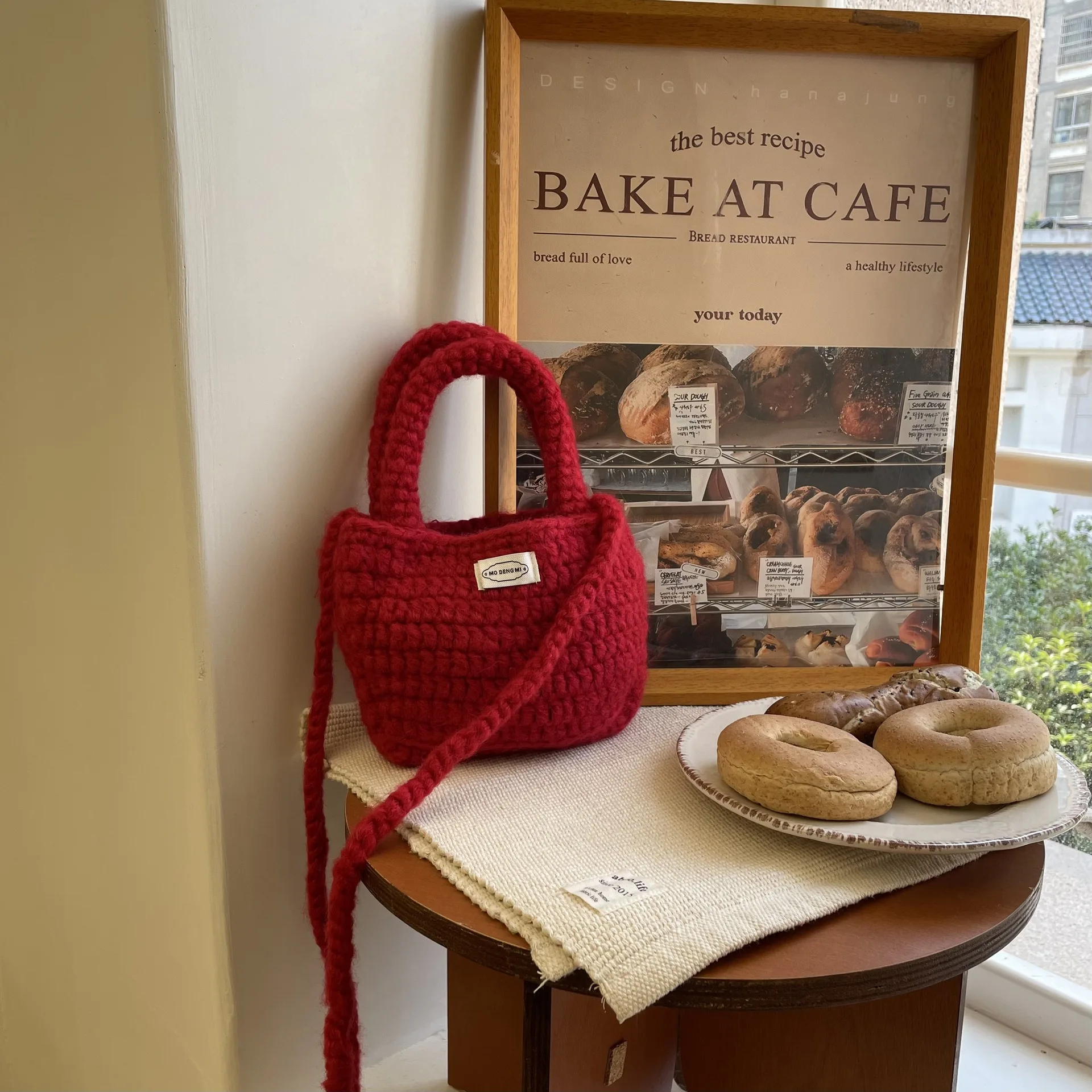 

Hand Knitted Buet Bag Small Handle Crossbody Bag Pure Color Handbag for Autumn Winter Faion Korean Sle Utili Bag