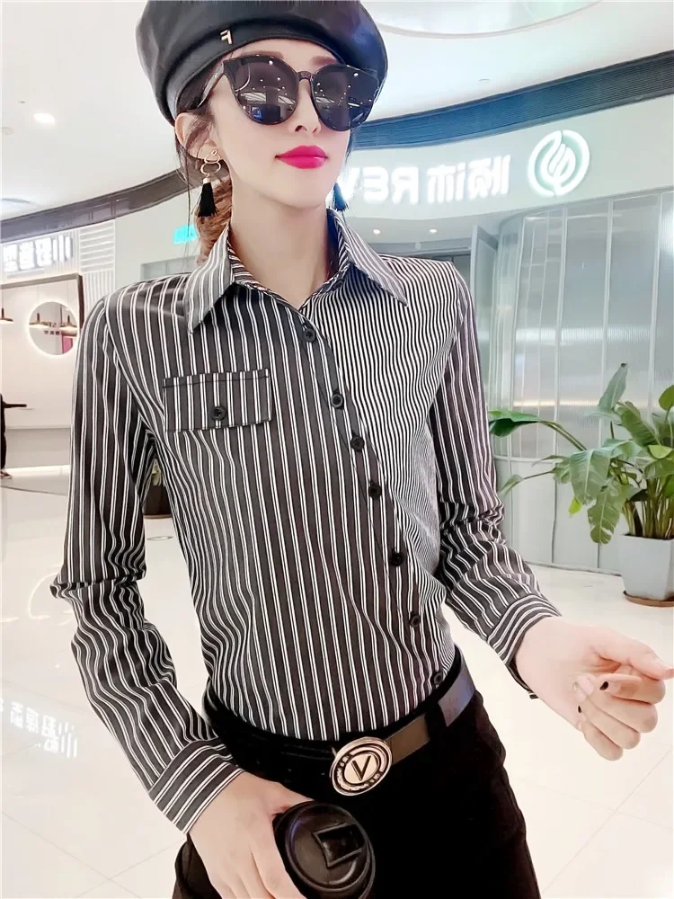 stretchy shirts women office lady striped shirts  women tops and bloues