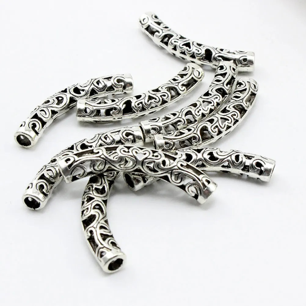 

100Pcs Alloy Hollow Filigree Bent Tube Spacer Beads Vintage Design DIY Pendant Charms for Necklace Bracelet Jewelry Making