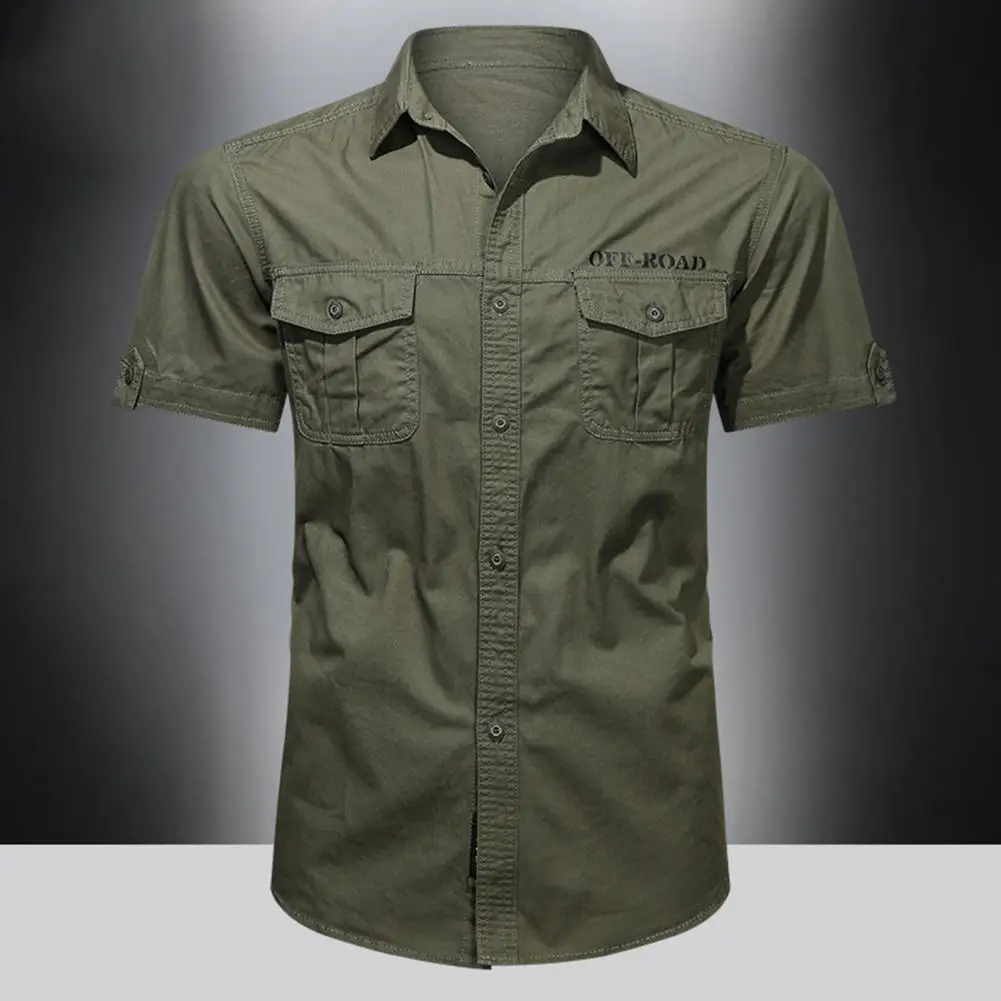 Men Shirt Top Military Shirt Male Turn-down Collar Relaxed Fit Shirt Work Shirt Single Breasted Laple Shirt Button Down Shirt