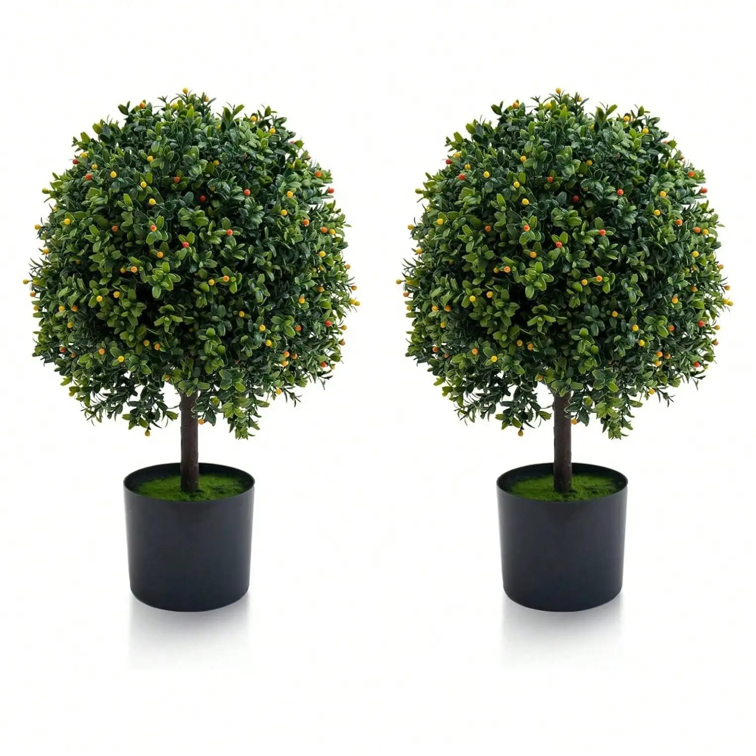 

mteryoing 20" Artificial Topiary Trees Set Of 2, Fake Topiary Boxwood Ball Tree, Faux Shrubs Plants Green Decor Indoor Porch,Garden