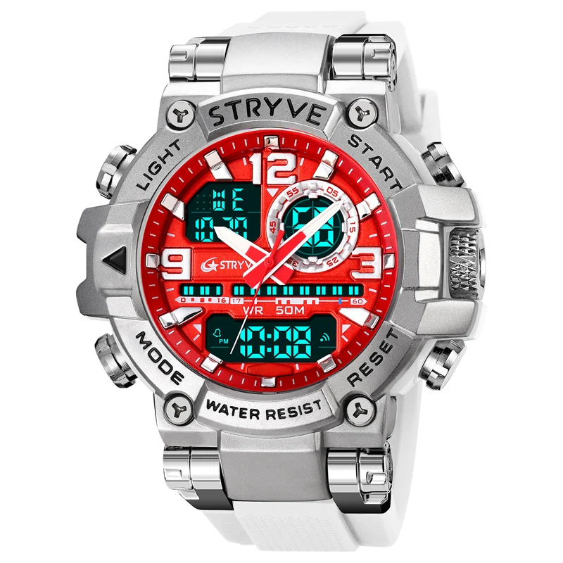 New STRYVE Brand Sports Relojs Hot Men\'s Digital-Analog Dual Movement Luminous Calendar 5ATM Waterproof Watches 8025 and 8026