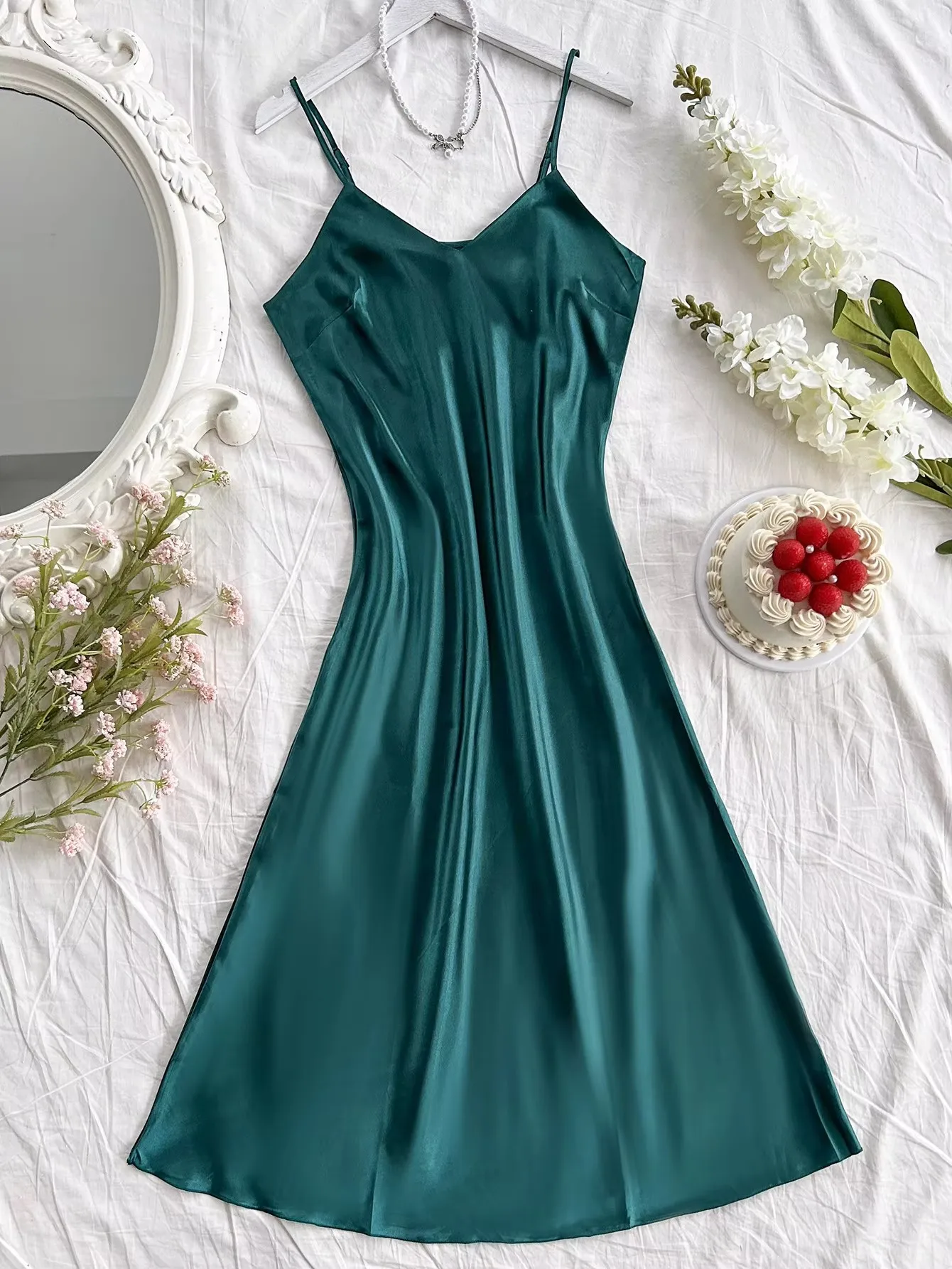 Elegante camisón de noche para mujer, sexy, cómodo y de corte largo, pijama de color liso para mujer.