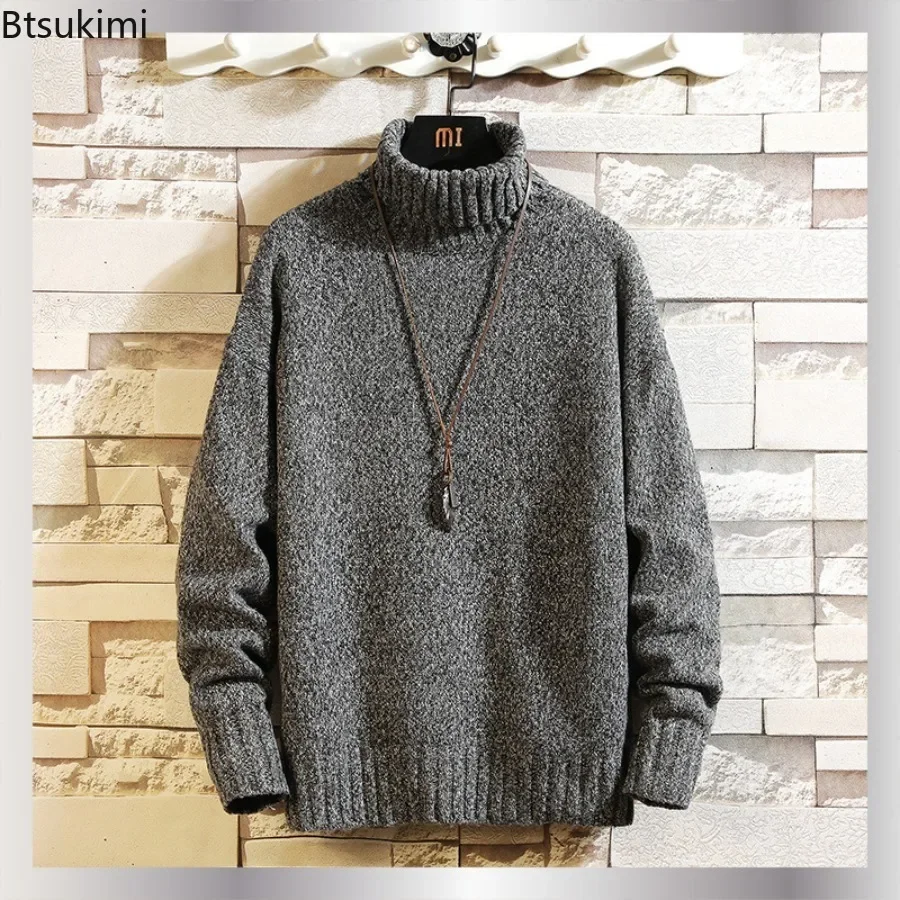 

2024 New Men Sweaters Autumn Winter Fashion Knit Turtleneck Sweaters Solid Color Casual Pullovers Male Warm Jumper Kintwear Tops