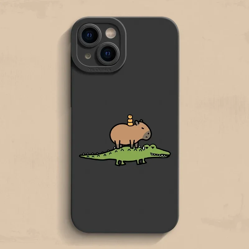 مضحك الكرتون كابيبارا قضية الهاتف آيفون 17 16 15 14 13 12 11 برو ماكس 15 زائد لطيف لينة سيليكون الغطاء الخلفي